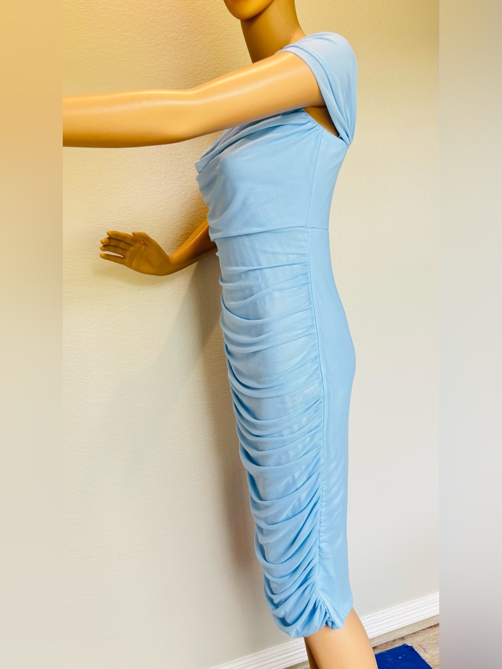 SHEIN Light Blue Ruched Midi Dress Elegant size Large NWOT - Picture 7 of 12